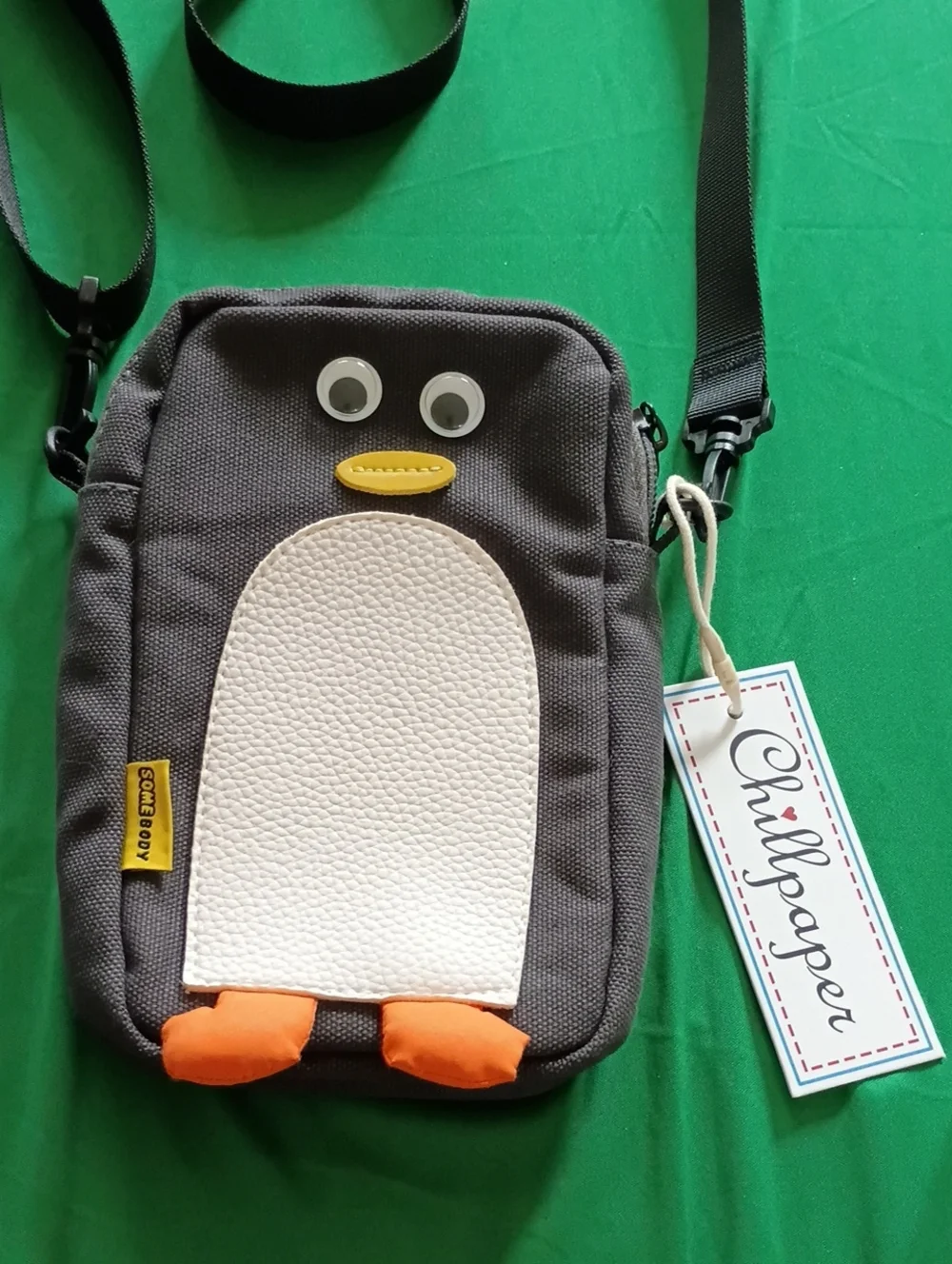 Kids Penguin Crossbody Bag - Gray with White & Orange Accents